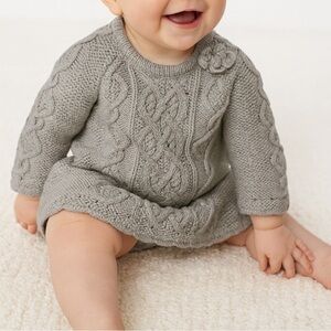 Cupcakes & Cashmere Baby Cable‎ Knit Dress 6-9M Bow Accent Beige